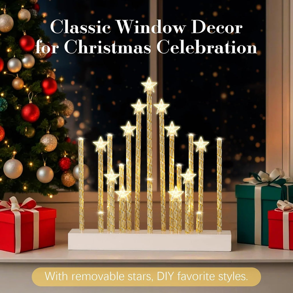 Lewondr Christmas Swedish Candelabra, Star Taper Flameless Candles, 20 LED