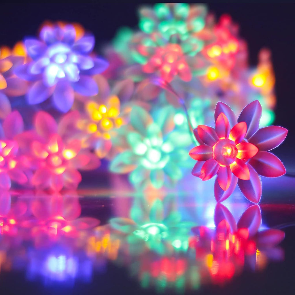 echosari Flower String Lights Battery Operated 158" Lotus Flower Multicolor
