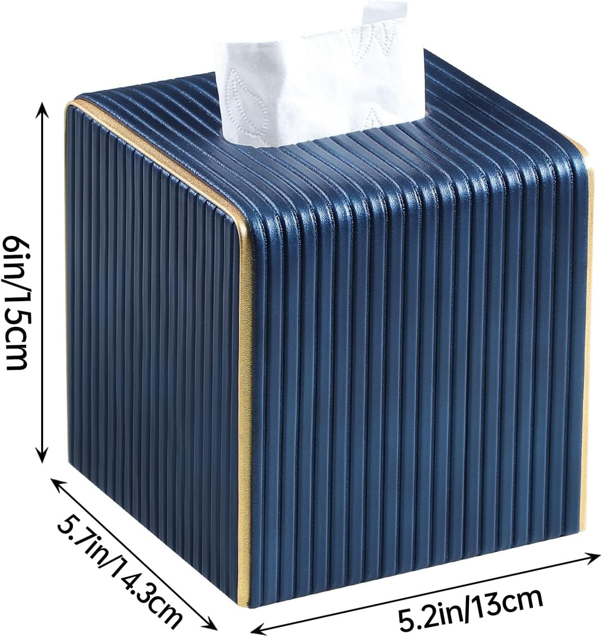 Square Tissue Box Cover, PU Leather Tissue Box Holder Navy Blue