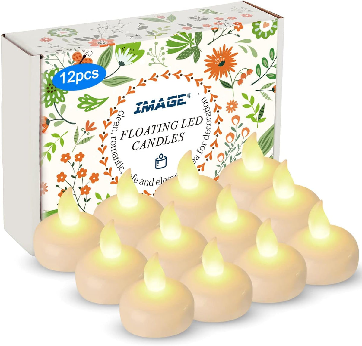 IMAGE Floating Candles, Flameless LED Waterproof Tealights,12-Pack