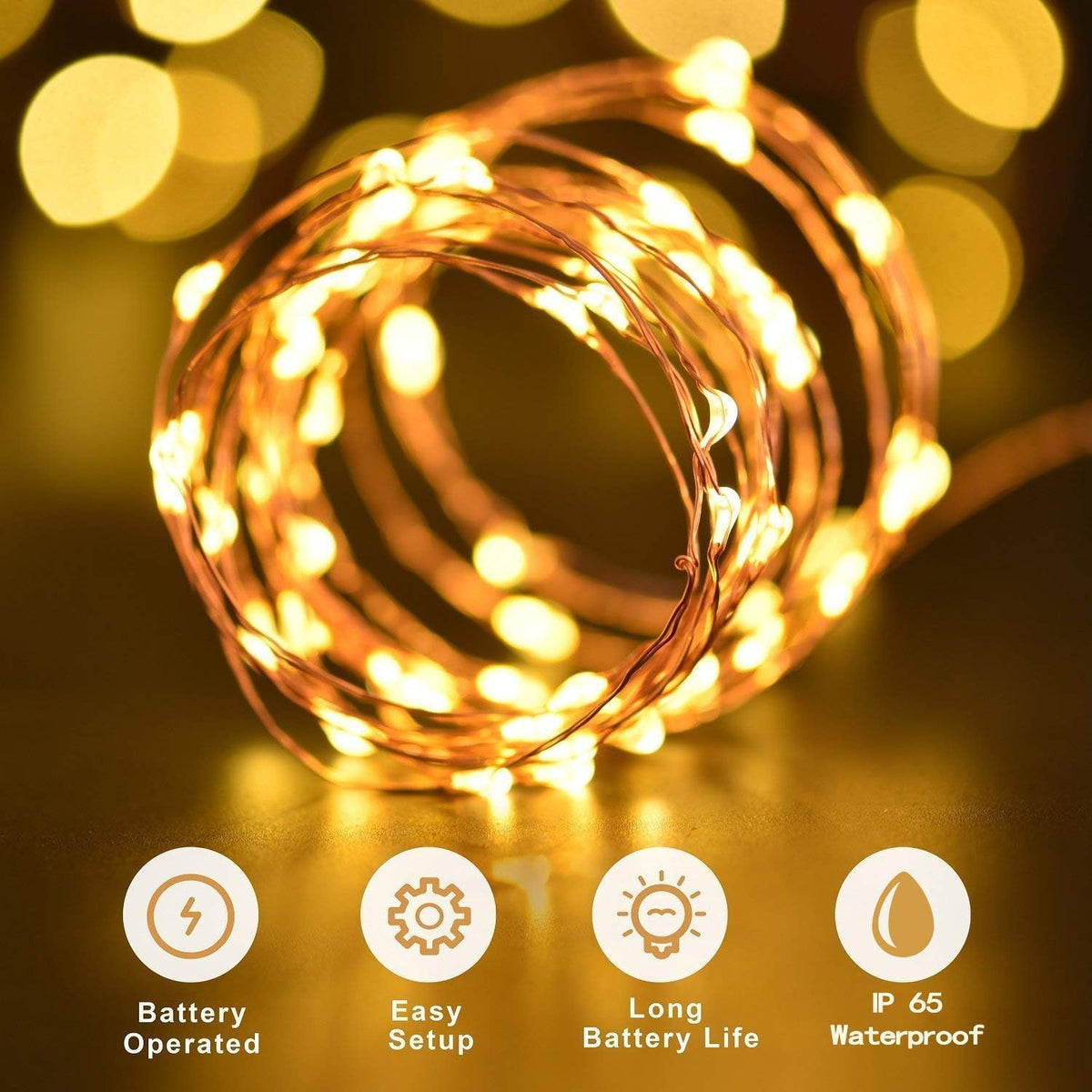 ANJAYLIA 2Pc 33Ft Fairy Lights Battery Operated Remote Timer, Warm White