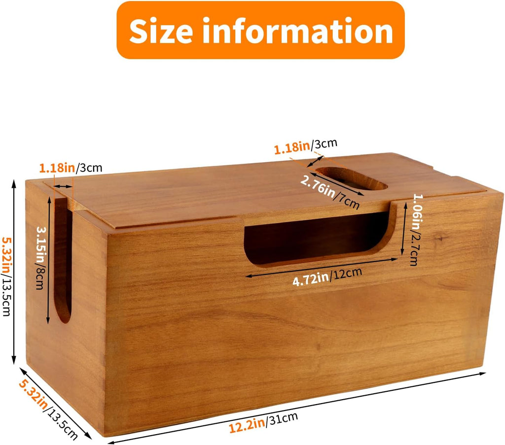 Wood Cable Management Box, Acacia Wood Cord Organizer