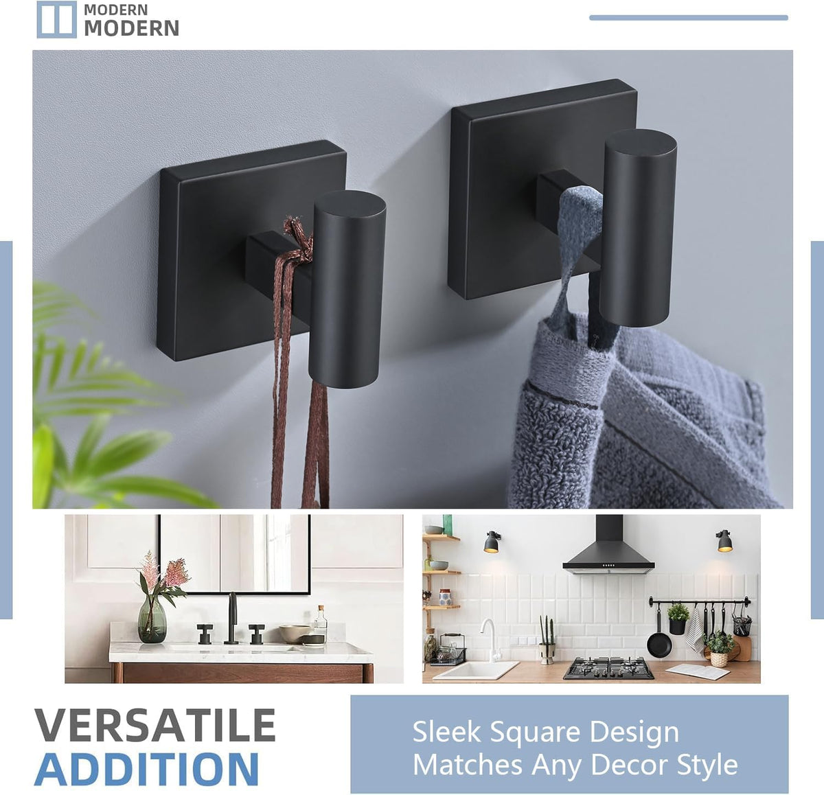 Toilet Paper Holder Set with 2 Robe Hooks, Matte Black