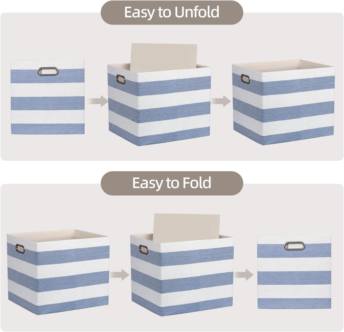13 x 15 x 13 Inch Stripe Linen Storage Cube for Home Organizing, Pack of 4