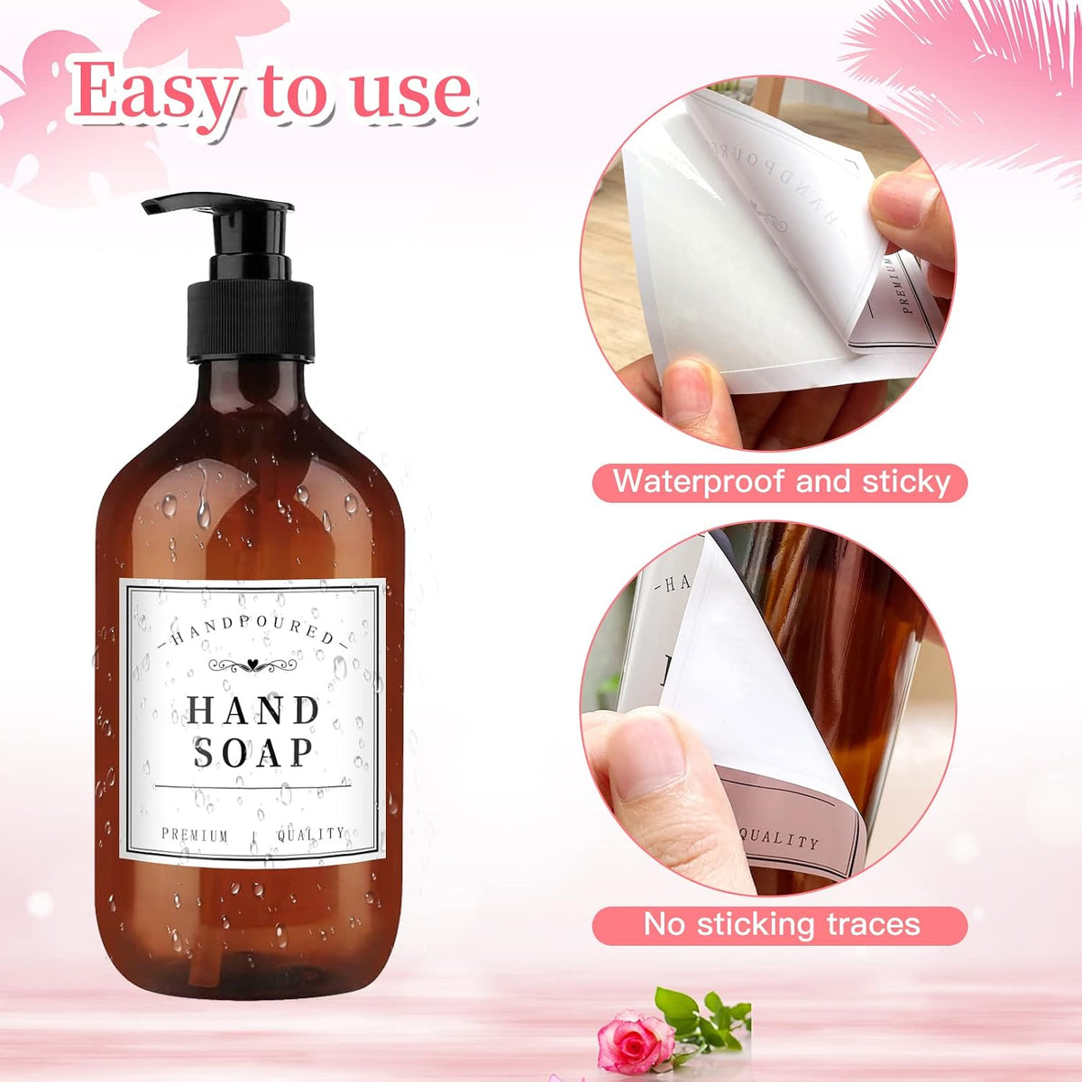 HVSWLY 27PCS Waterproof Lables for Bottles, Bathroom Hand Soap Shampoo and Conditioner Dispenser Label Stickers, Removable Bottle Labels for Mouthwash Body Lotion, with 3 Blank Labels (White)