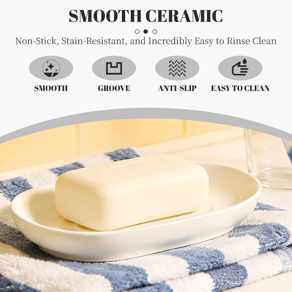 White Ceramic Soap Dish/Tray for Bathroom Shower Kitchen