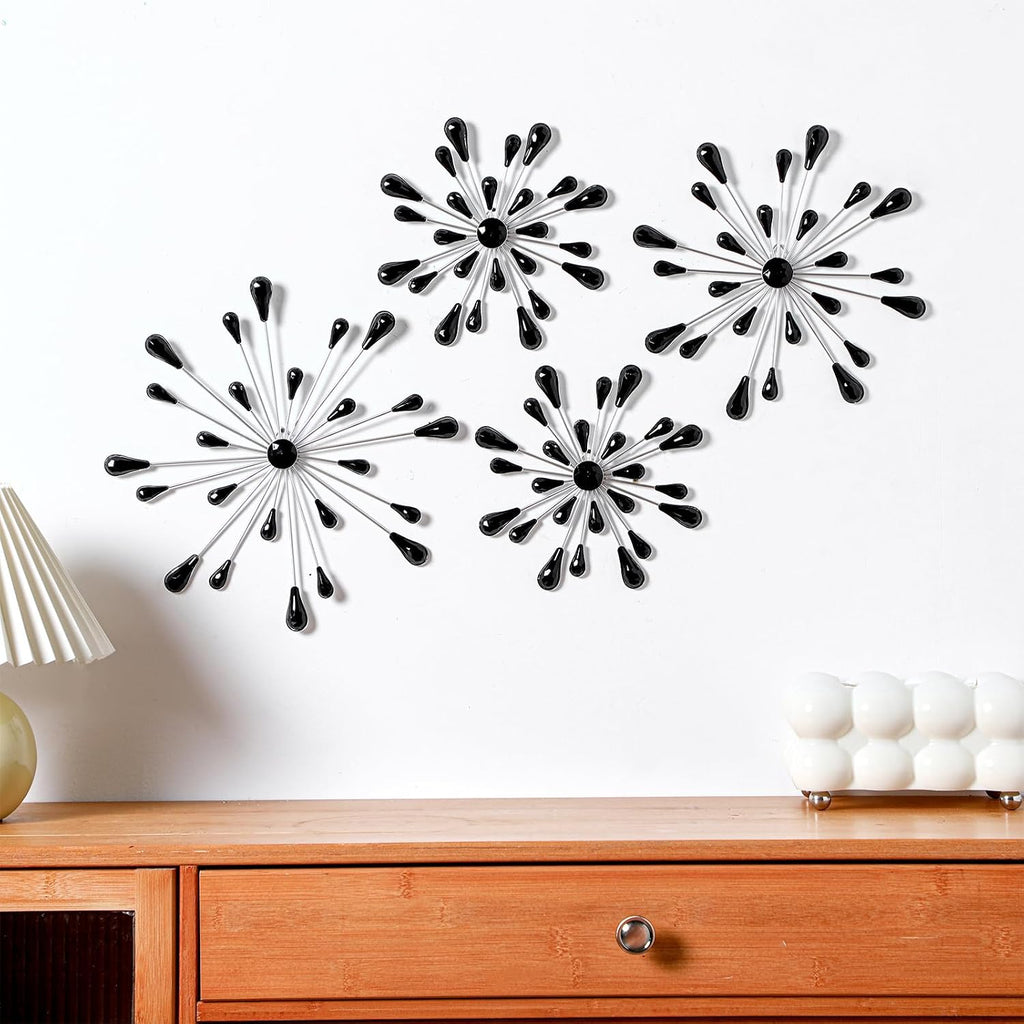 Hicarer 4 Pcs Starburst Wall Decor, Bling Metal Wall Art, Black Diamond