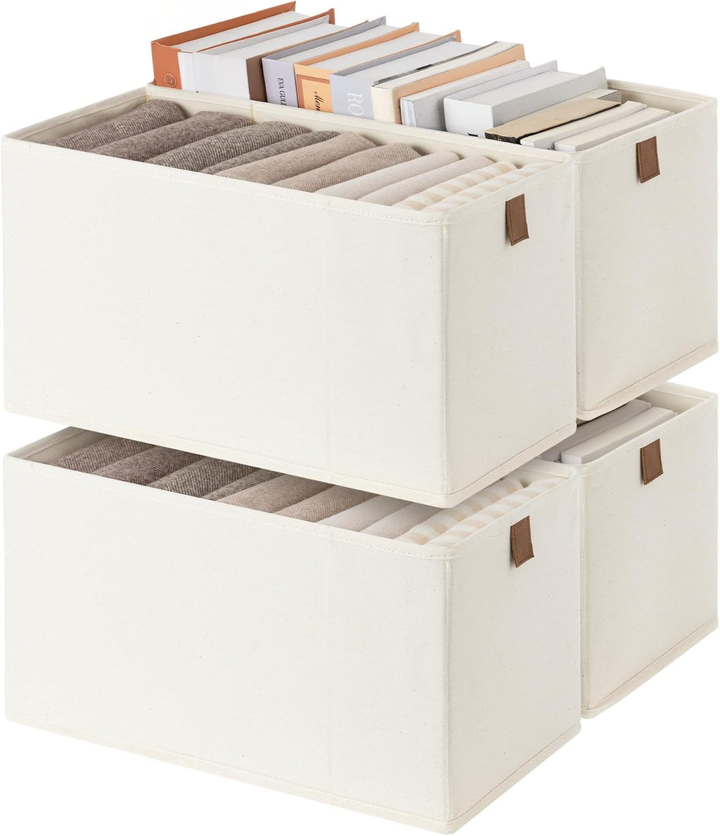 StorageWorks Narrow Storage Bins, 14¾"Lx7¾Wx8¼H, 4-Pack, Beige