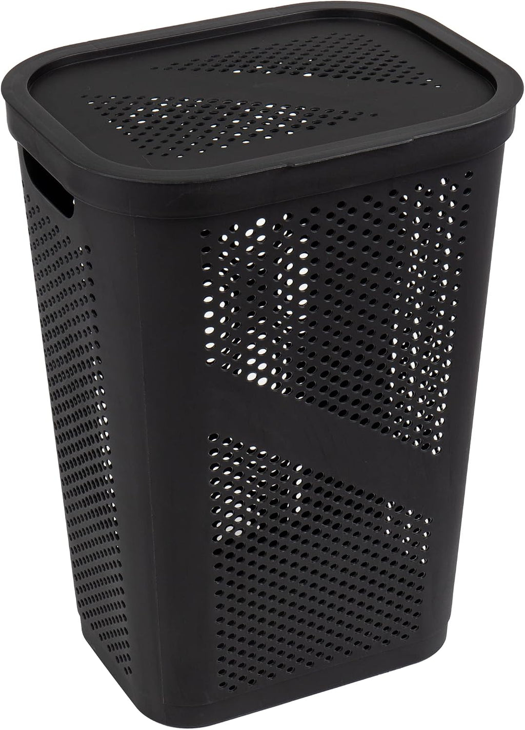 Mind Reader Slim Laundry Hamper with Lid, 60L Ventilated Clothes Baskets, Tapered Design for Bathrooms, Closets, Plastic, Set of 2, Black