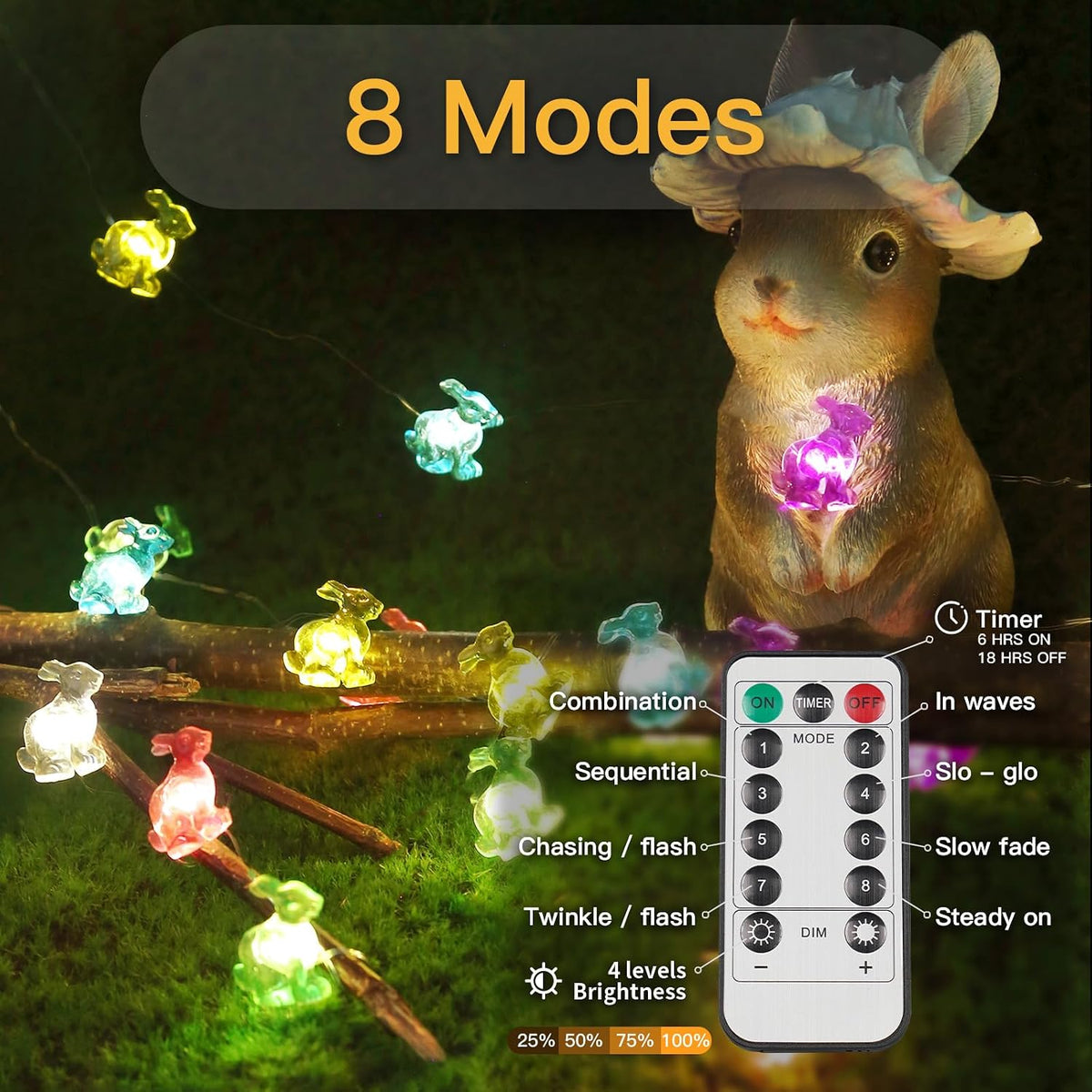 suddus Easter Bunny Battery Operated String Lights, 12.8ft 40LED Waterproof Colorful Easter Fairy Lights with Timer, Easter Lights String Led for Indoor, Tree, Mantle, Table, Outdoor, Spring Decor