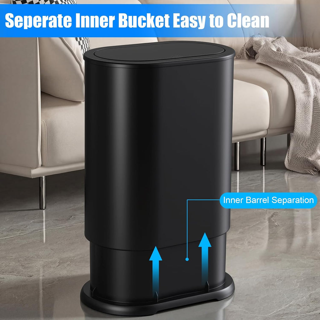 Anzoymx Stainless Steel Bathroom Trash Cans with Lids, 1.8 Gallons, Black