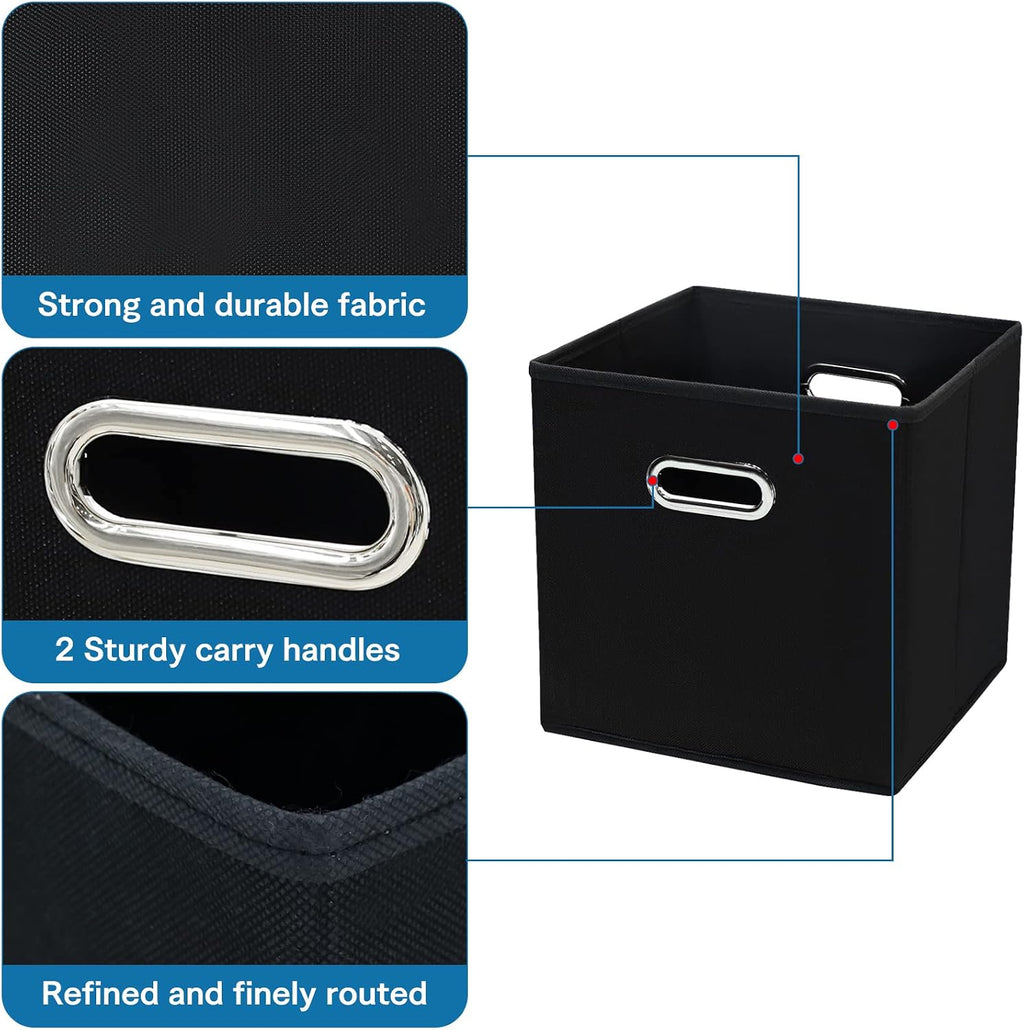 STOREONE Black Fabric Storage Bins Cubes Baskets Containers-(11X11X11) with Dual Handles Cube Storage Organizer Bins for Shelf Closet, Bedroom Organizers, Foldable Set of 3 (Black )