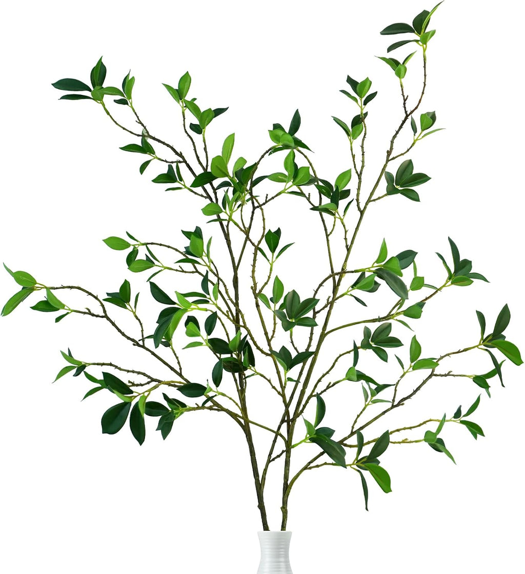 Krissing 2Pcs Artificial Greenery Stems, 44inch Fake Ficus Twig Branches