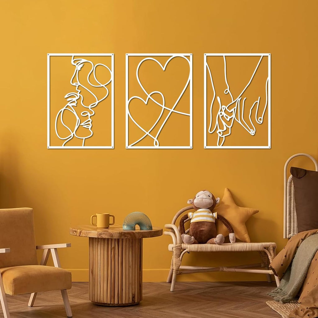 ESTART 3 Pcs Metal Minimalist Line Wall Art, Love Heart Metal Wall Decor