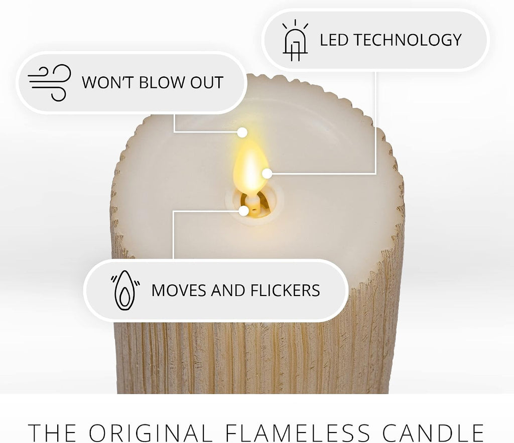 Luminara - Flameless Flickering Real Wax Moving Flame Battery Operated Unscented Candle LED Décor & Gift- Embossed Pillar Collection - Everyday Metallic Furrow, Champagne (3.25" x 6.5")