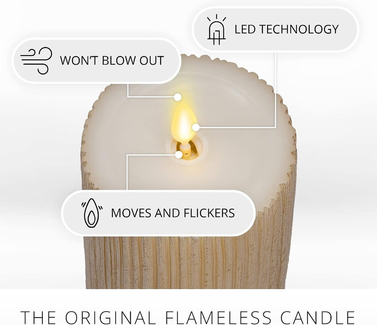 Luminara - Flameless Flickering Real Wax Moving Flame Battery Operated Unscented Candle LED Décor & Gift- Embossed Pillar Collection - Everyday Metallic Furrow, Champagne (3.25" x 6.5")