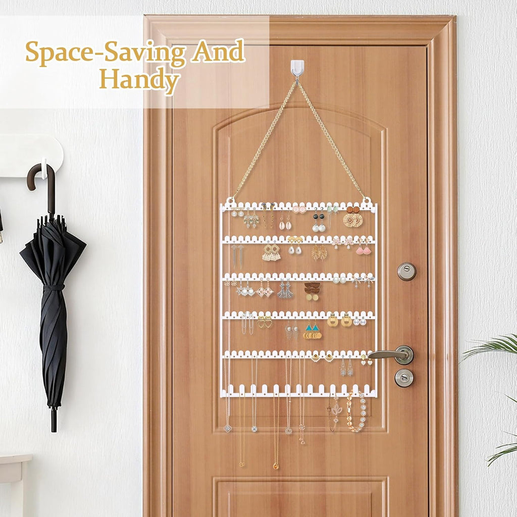 6 Tier Earring Holder Wall Mounted Hanging Earring Organizer White