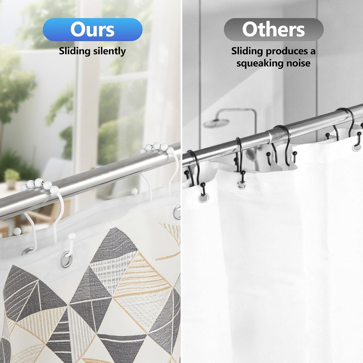 Resze 12PCS Shower Curtain Hooks, Sturdy Metal Shower Curtain Rings(White)