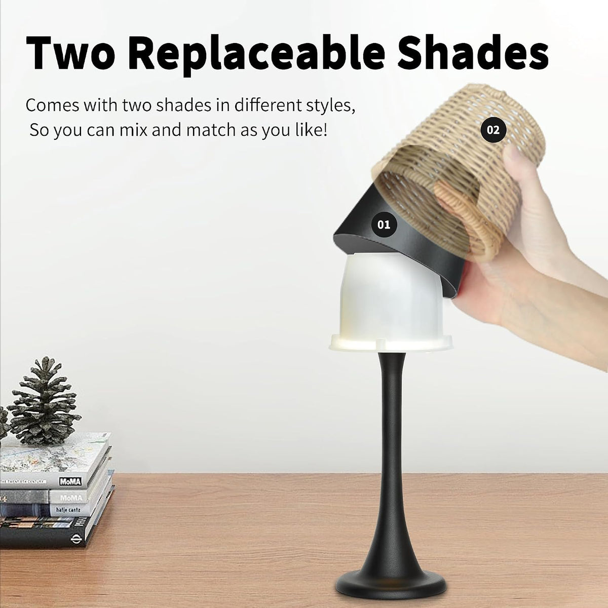 Mr. White Outdoor Waterproof Cordless Rechargeable Portable Touch Battery Operated Powered Table Lamp for Restaurant Kitchen Patio Dinner Dining (Black)