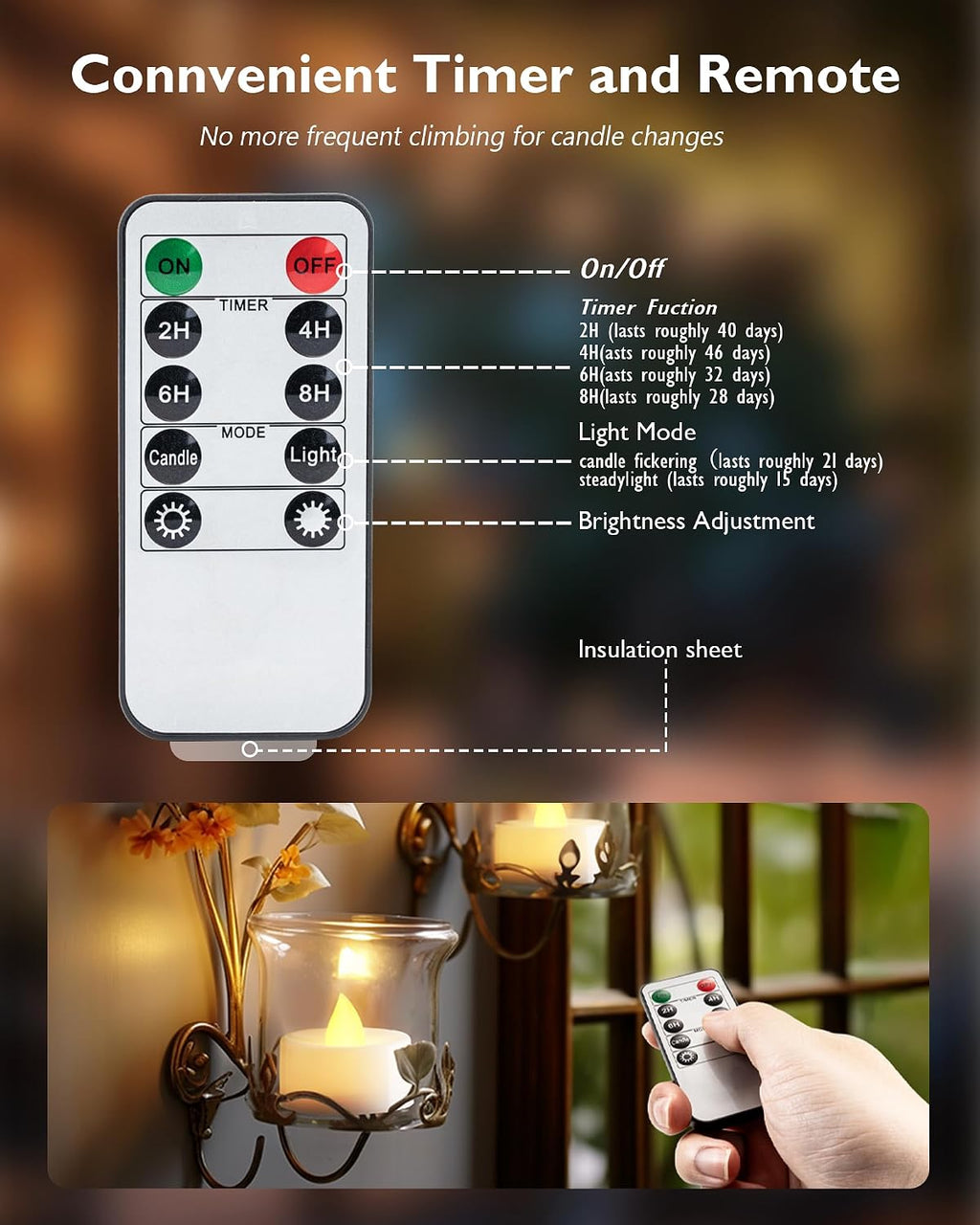 Homemory 24-Pack Remote Flameless LED Battery Tea Light Candles, 400+Hrs