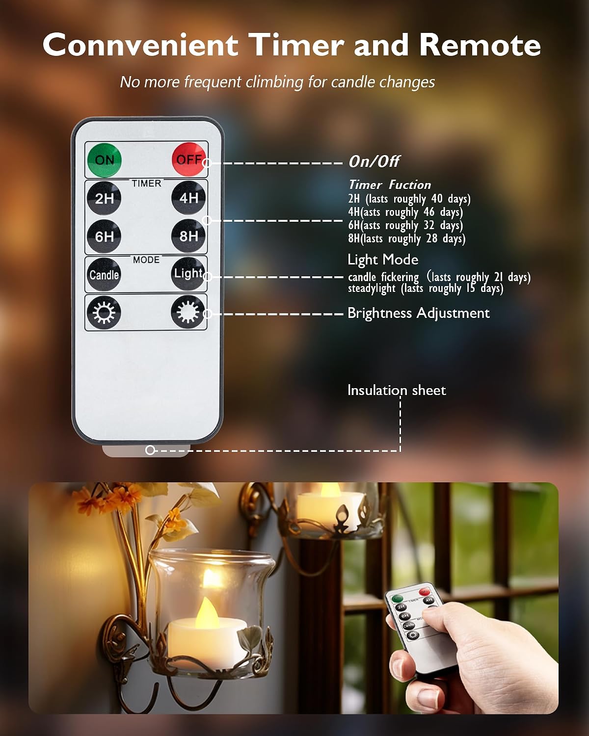 Homemory 24-Pack Remote Flameless LED Battery Tea Light Candles, 400+Hrs