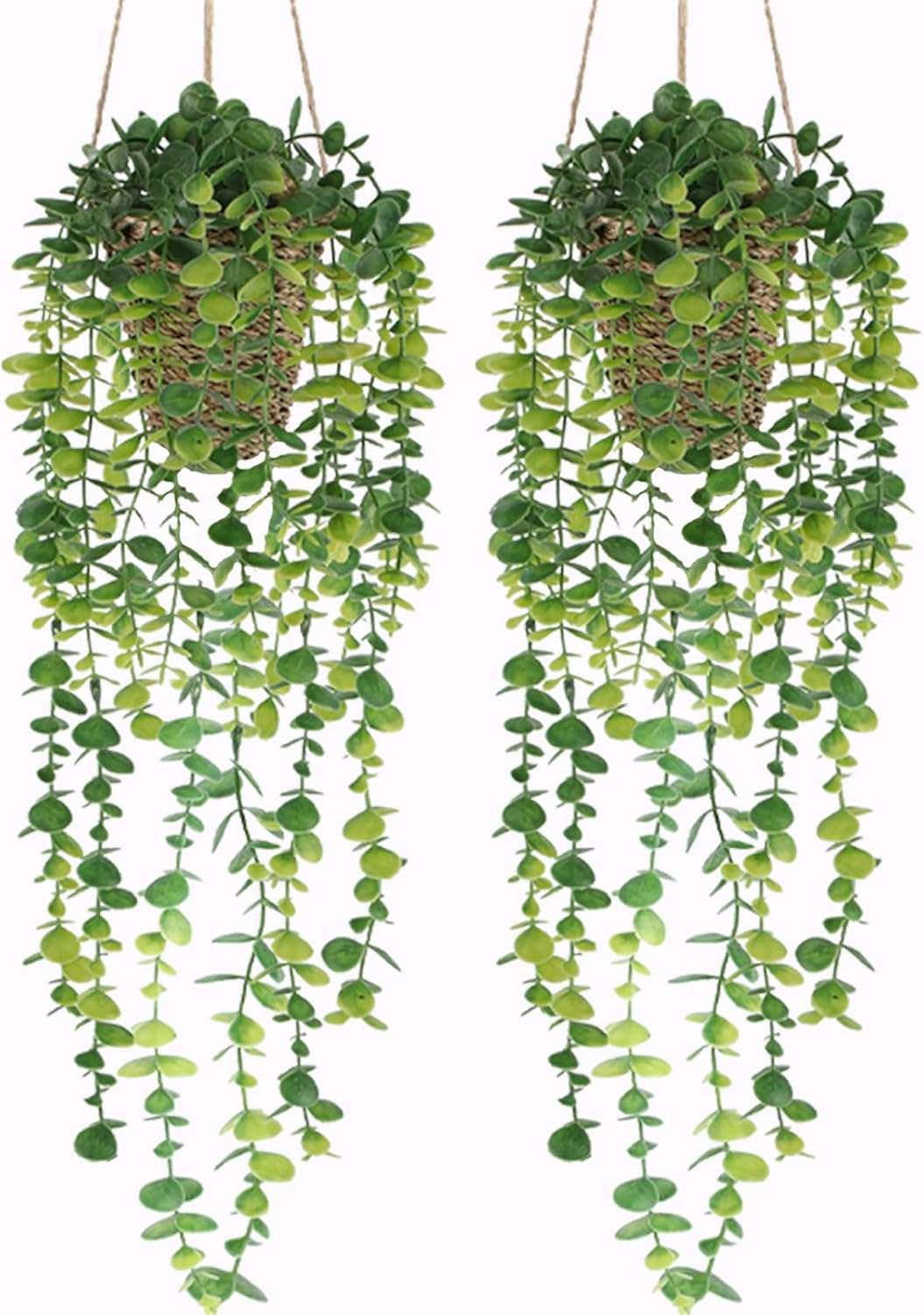 2 Pack Artificial Hanging Plants with Basket for Indoor Outdoor Decor