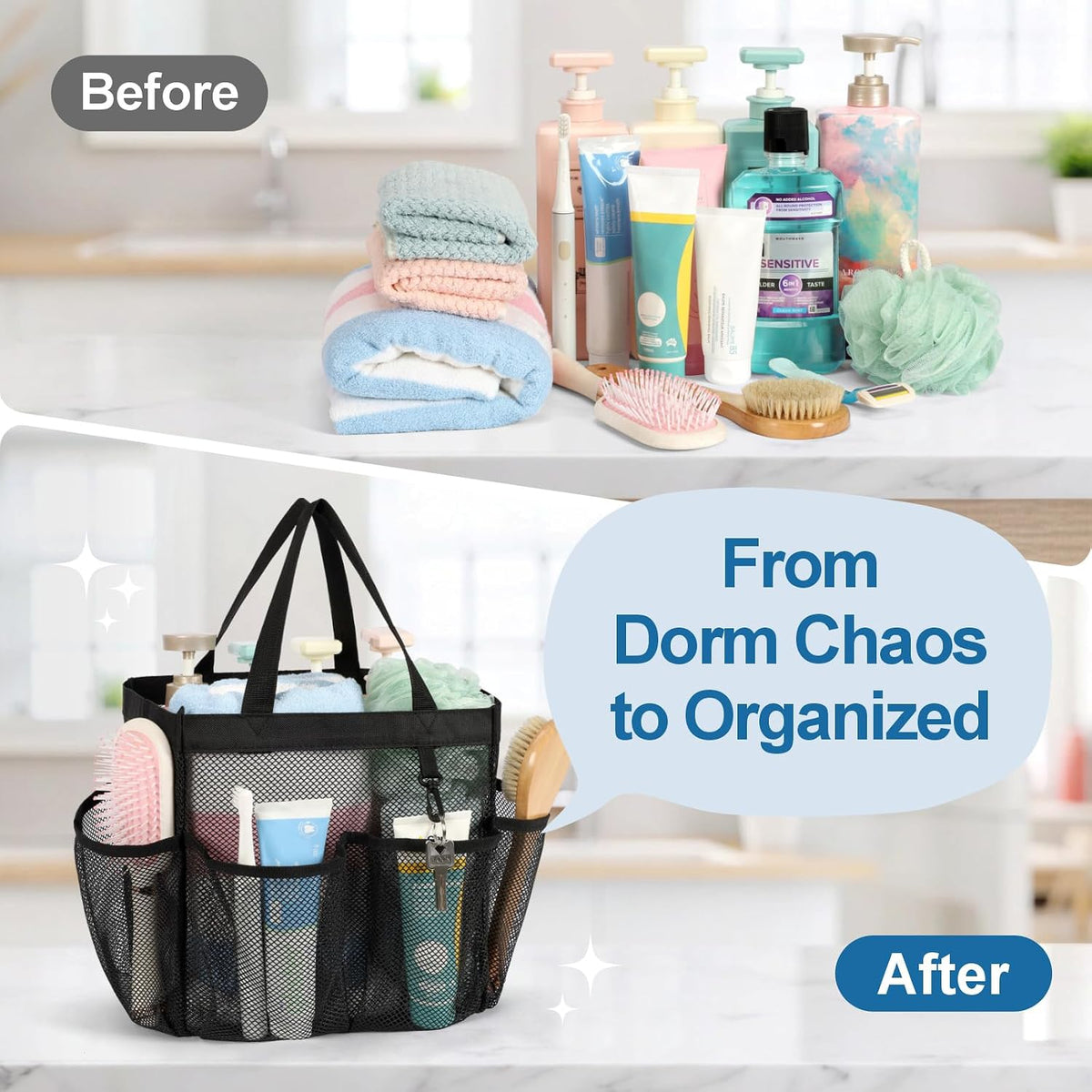 Mesh Shower Caddy Portable - 2 Packs, S-Hook, Shower Bag for Dorm Camping