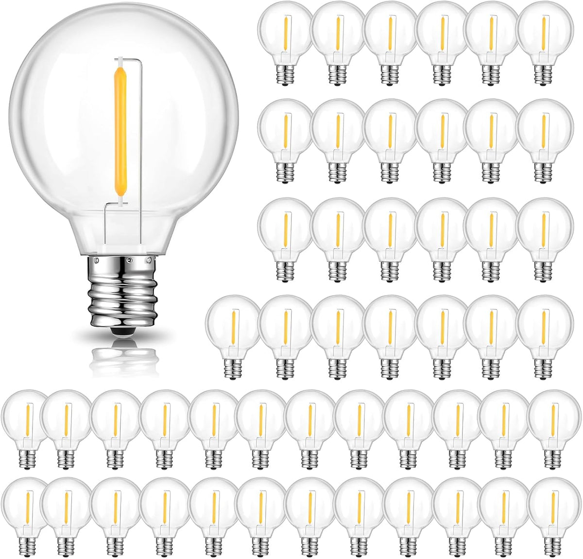 GvvooHome 50 Pack G40 LED Outdoor String Light Replacement Bulb, Warm White
