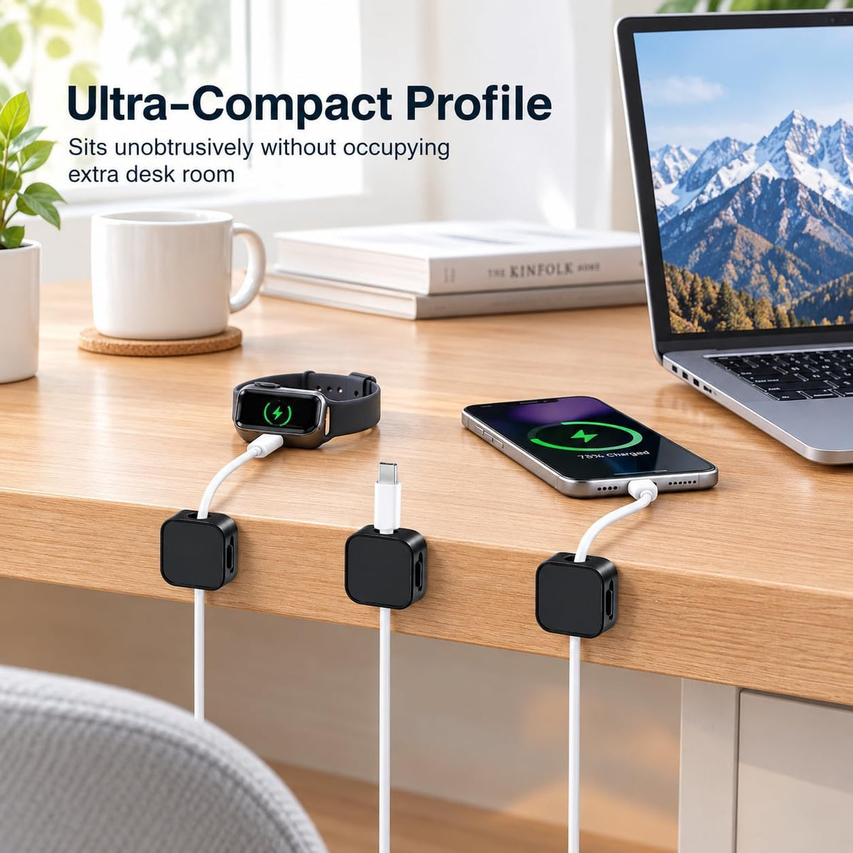 10 Pack Cord Organizer, Magnetic Cable Management, Cord Holder for Desk, Adhesive Cable Clips Wire Keeper for Nightstand, Home, Office, Desktop, Car, Wall (Black)