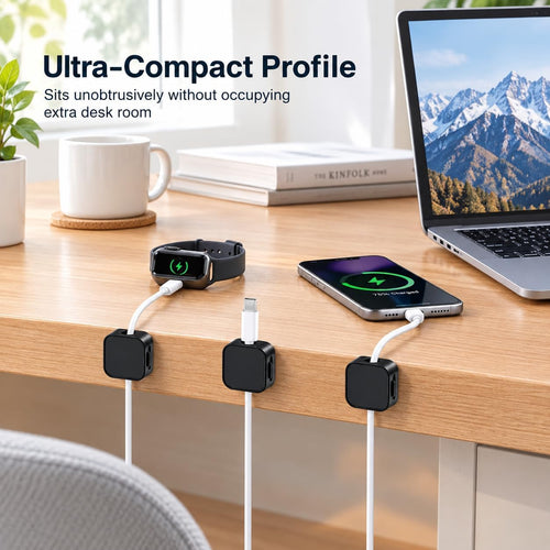 10 Pack Cord Organizer, Magnetic Cable Management, Cord Holder for Desk, Adhesive Cable Clips Wire Keeper for Nightstand, Home, Office, Desktop, Car, Wall (Black)