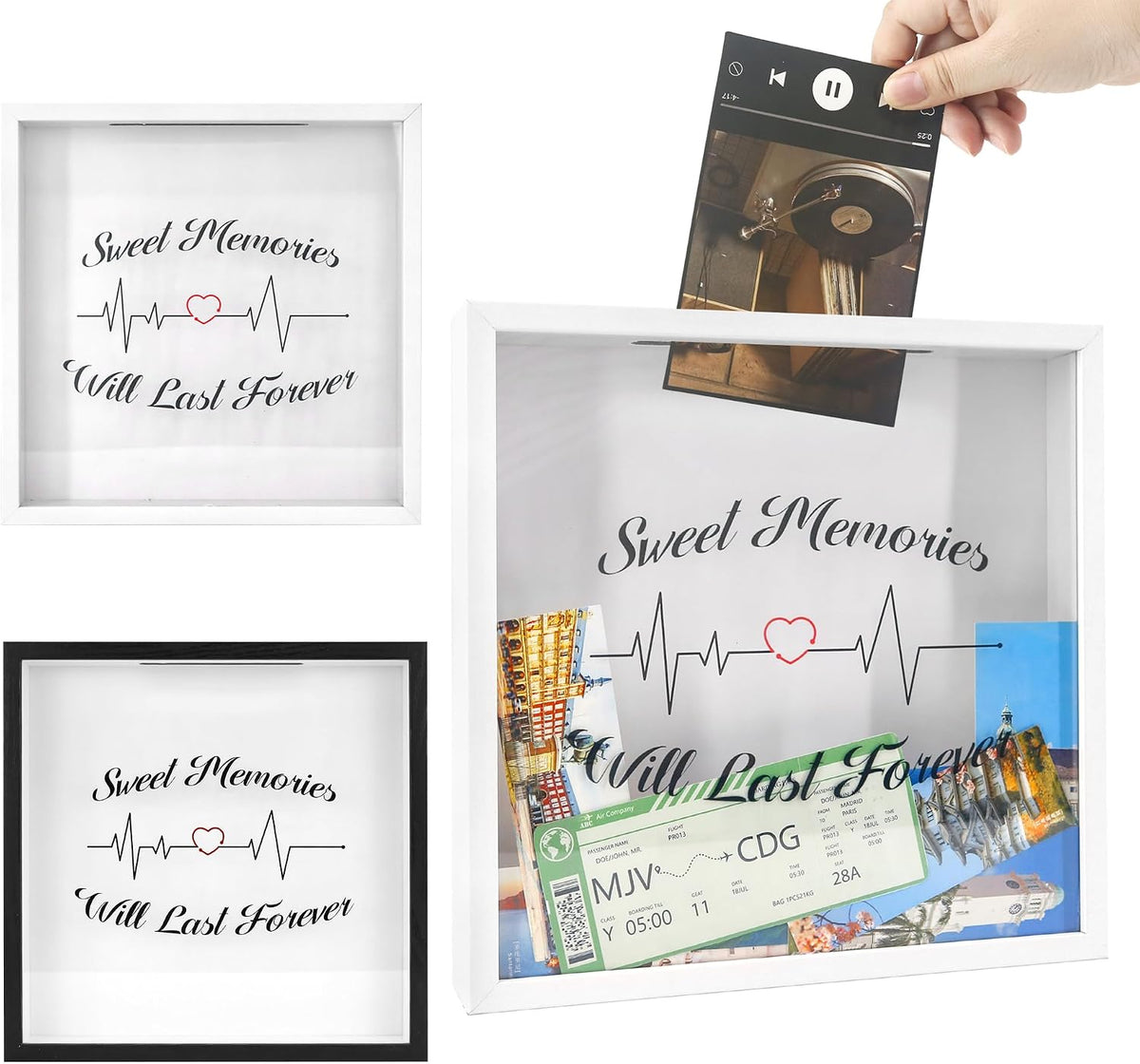FramePro 12"x12" Travel Shadow Box with Slot – Adventure Archive Memory Box for Tickets, Souvenirs & Photos | Wall-Mountable Keepsake Display Case with Real Glass & Wood Frame (White)