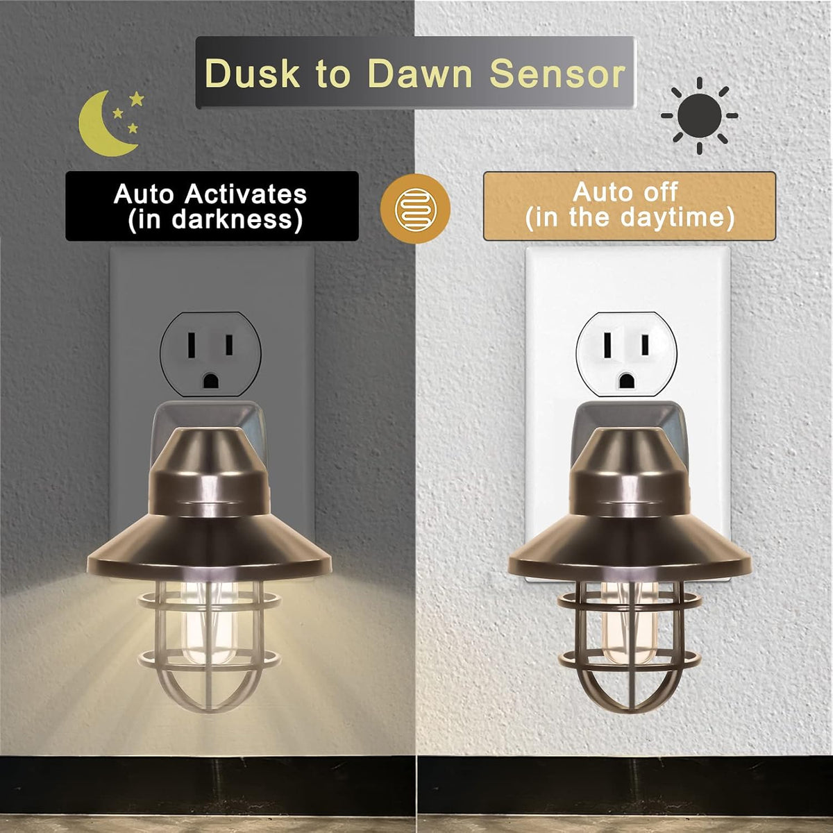 Vintage LED Night Light Plug into Wall with Dusk to Dawn Sensor 2700K 2Pack