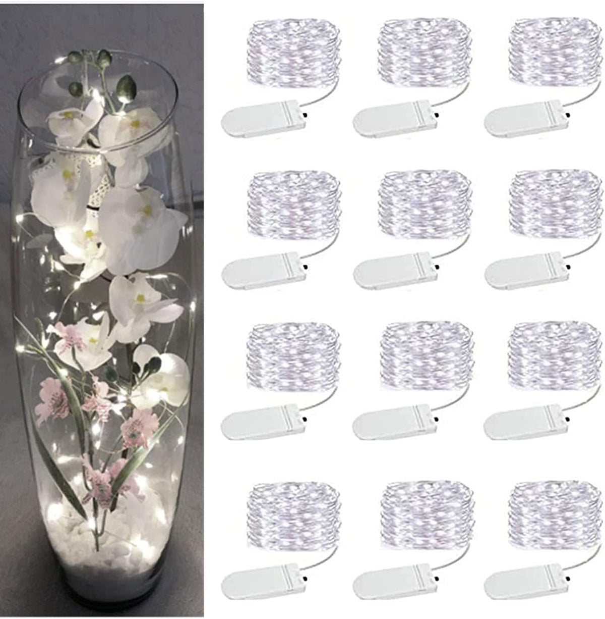 SOCO 12 Pack Fairy Lights Battery Operated, 7ft 20 Led Mason Jar Lights, Waterproof Fireflynew