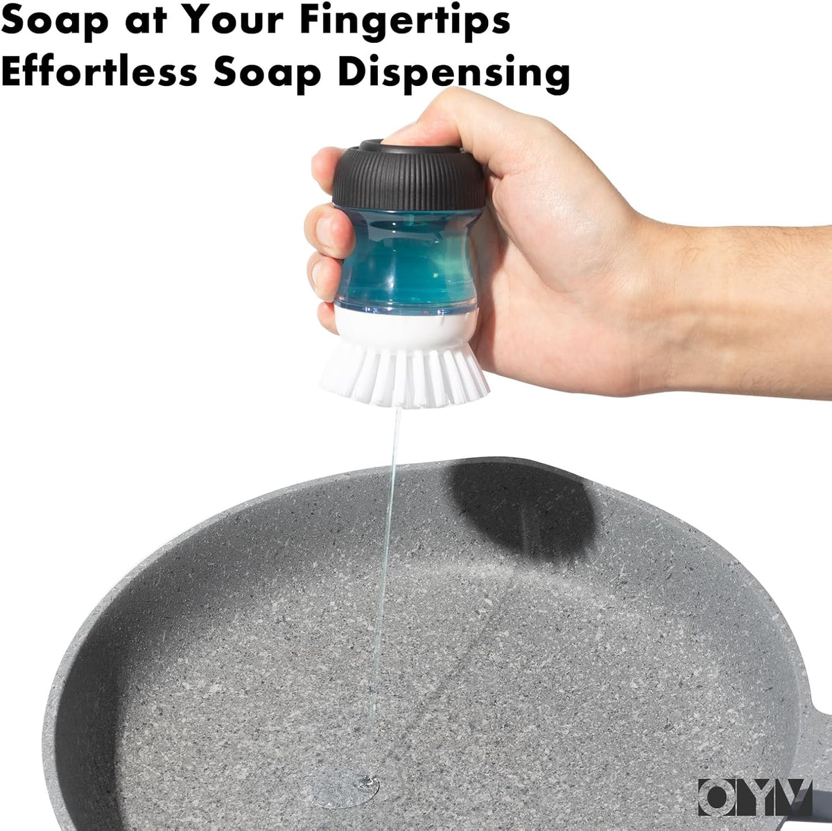 OYV Soap Dispensing Palm Brush, 1-Pack Dish Scrub Brush, Black/Clear/White