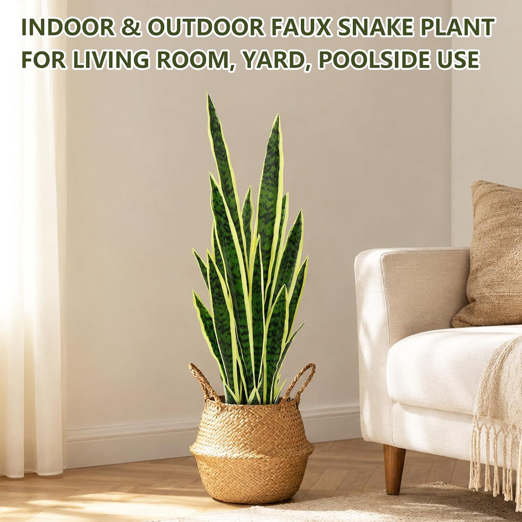 2 Pack Artificial Snake Plant, 24 Leaves Fake Snake Plant UV Resistant, 3FT