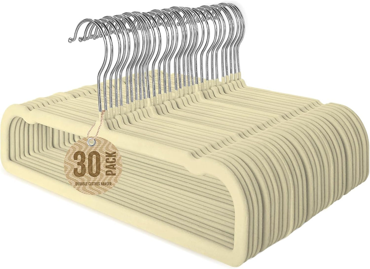 Jiang&Rong 30-Pack Velvet Pants Hangers (Beige)