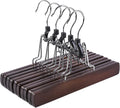 Amber Home 10 Pack Walnut Wooden Pants Clip Hangers, Wood Skirt Hangers