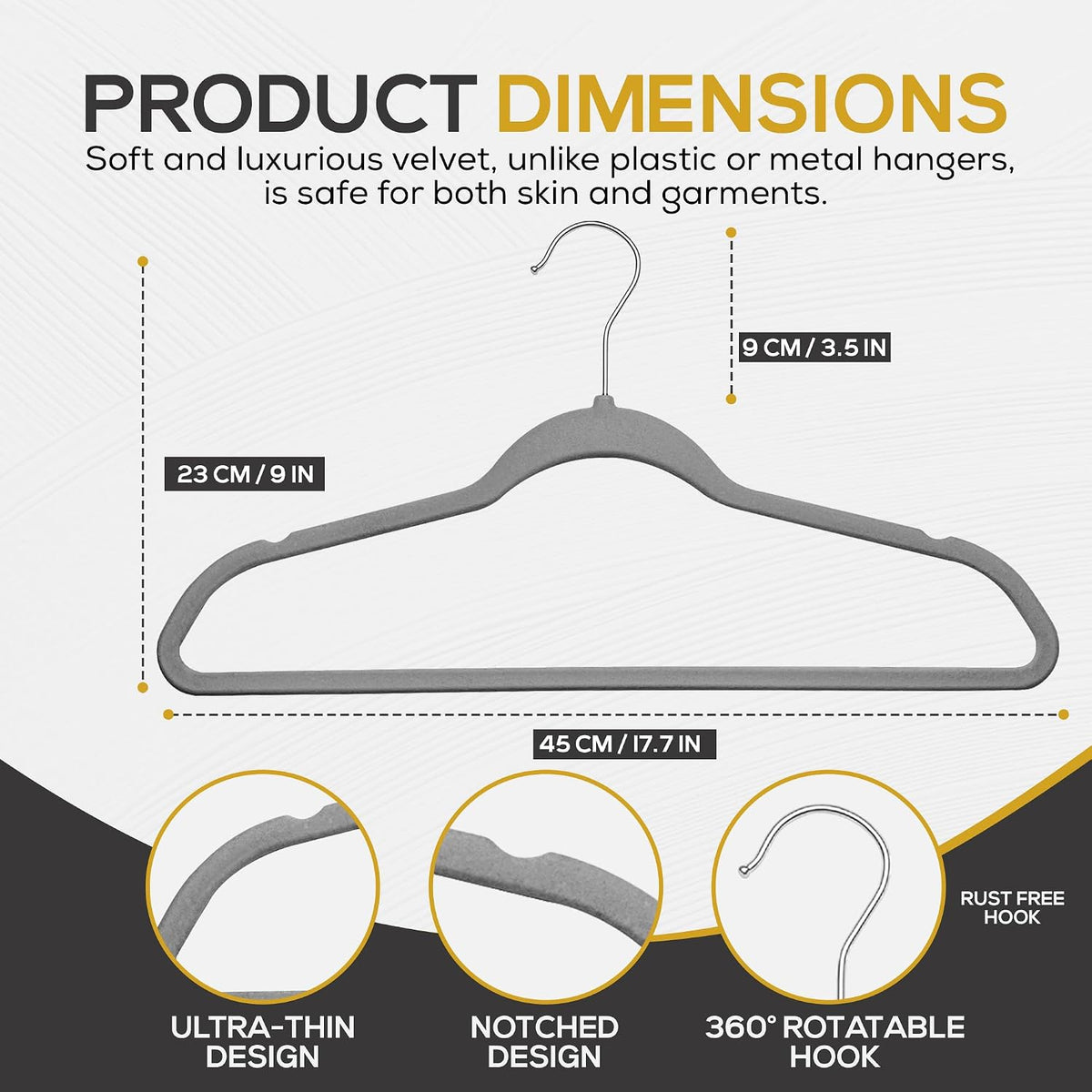 Techzoo Premium Velvet Hangers 50 Pack Ultra Thin Non Slip Adult Felt Space Saving Slim Suit Hanger for Closet Heavy Duty Coat Pants Jackets Dress Hangers 360° Swivel Hook Hold Upto 10 lbs Gray