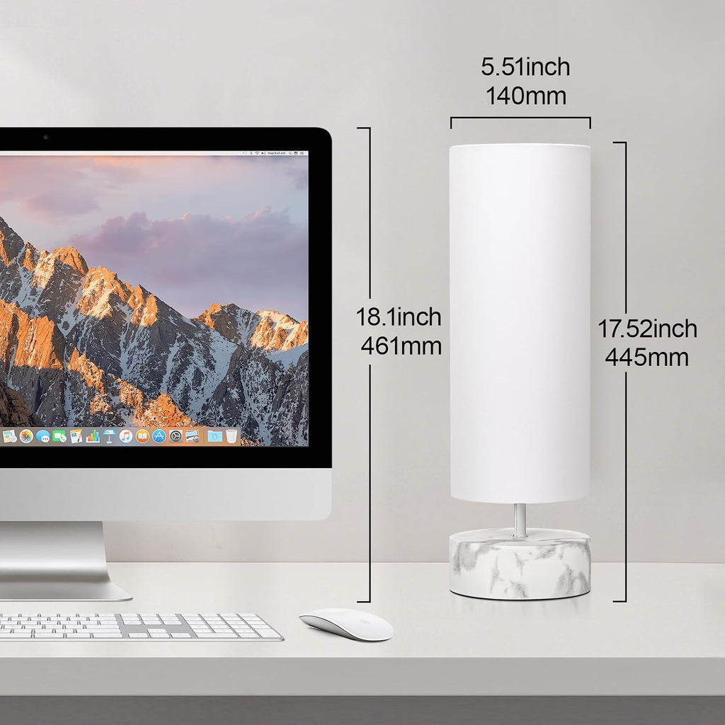 Touch Table Lamp with Marble Grain Metal Base, 3 Way Dimmable Bedside Lamp