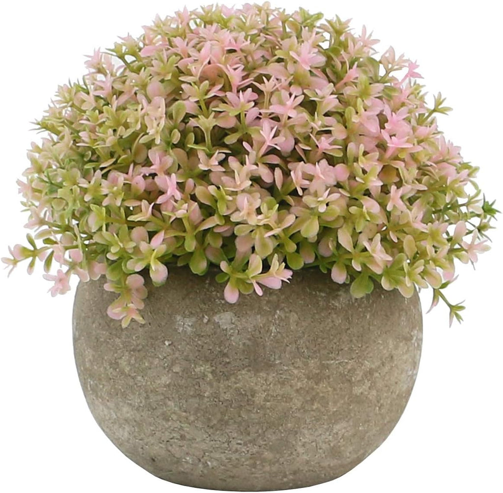 Ogrmar Mini Plastic Faux Plants in Pot/Small Topiary Shrubs Pink