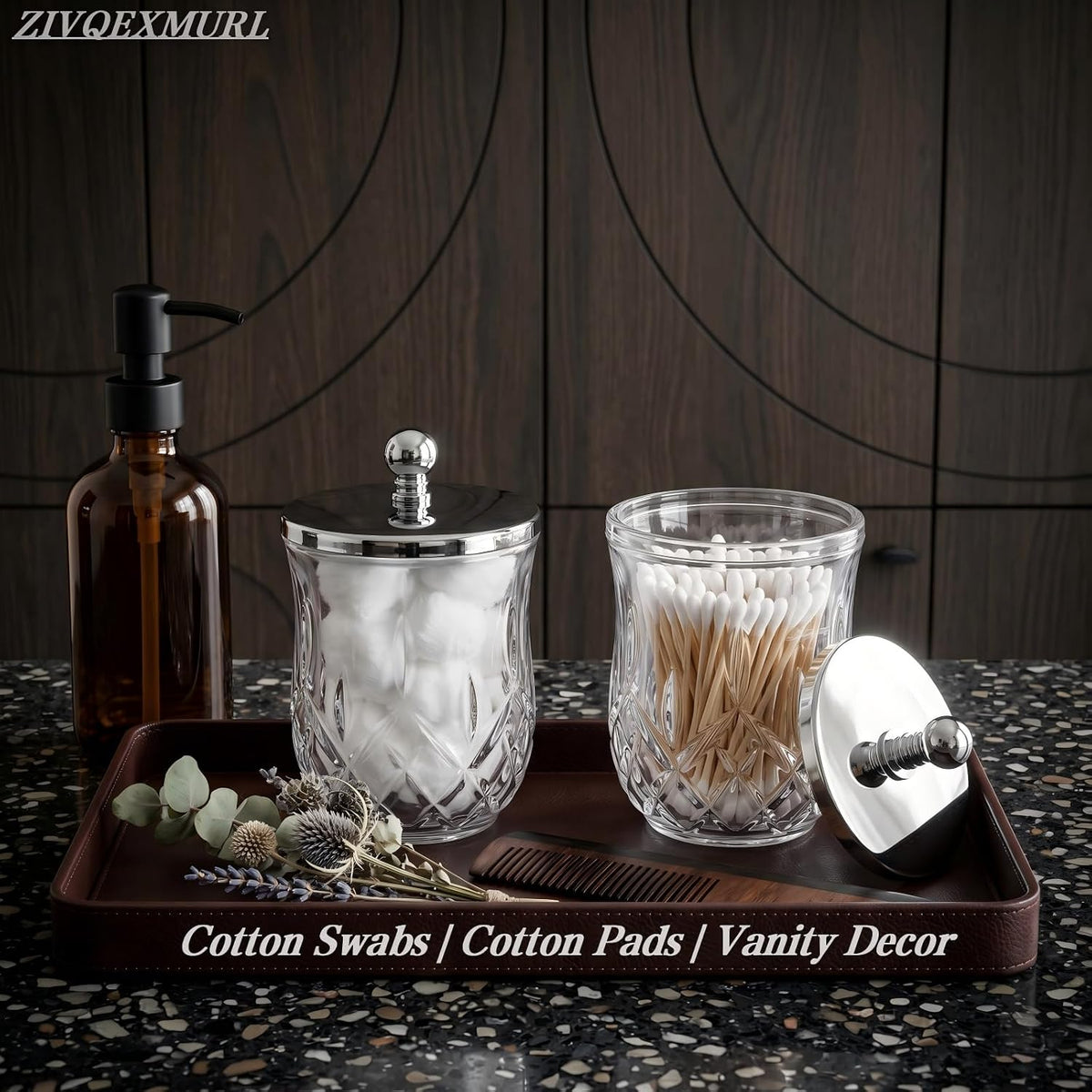 2 Pack 10Oz Clear Q-Tip Holder, Round Thick Glass