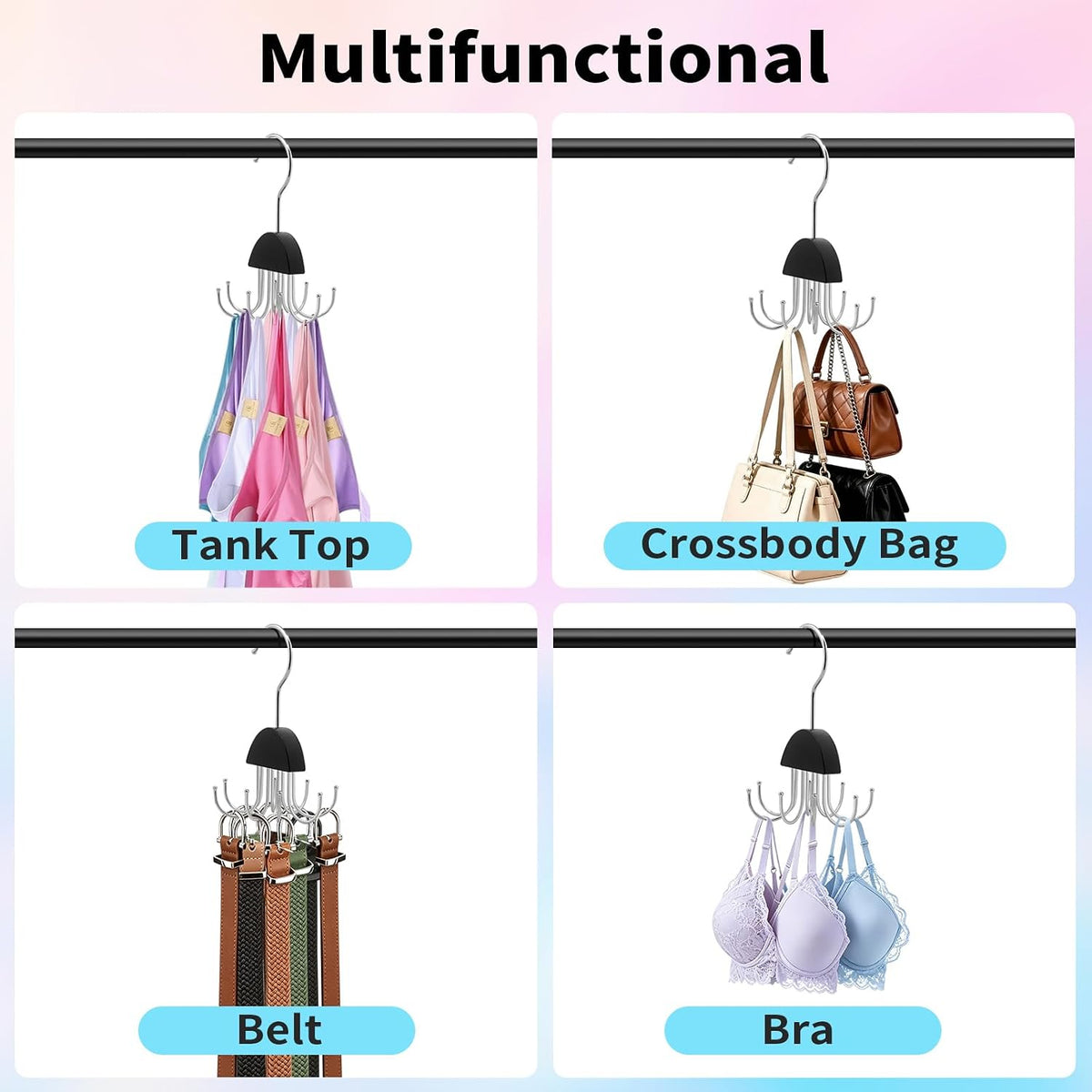 3 Pack Metal 8 Hook Bra Tank Top Hanger, Space Saving Organizer