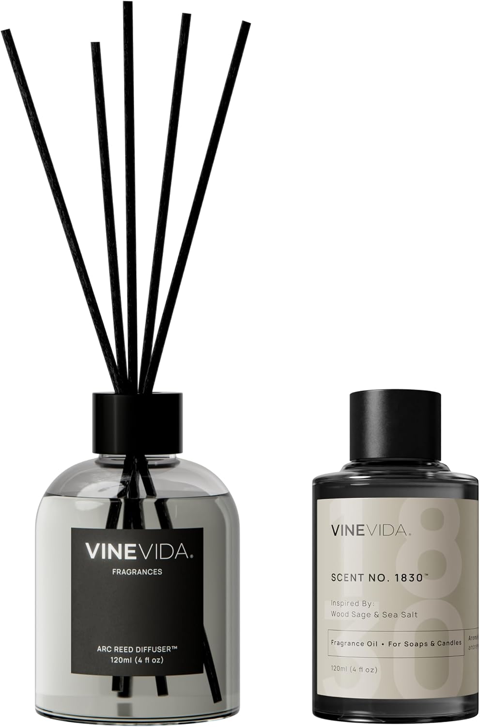 VINEVIDA Reed Diffuser Wood Sage & Sea Salt | Diffuser Reed for Home & Bathroom | Long-Lasting Scent Sticks Set | Oil Stick Diffuser | Bathroom Scent