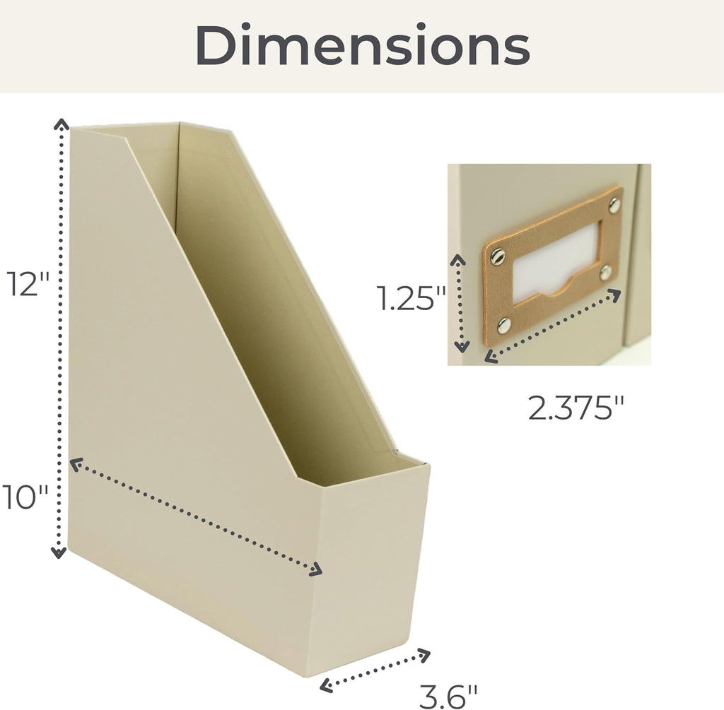 BLU MONACO | Cardboard Magazine File Holder Set of 6 | Vertical Magazine File Holder with Label Slots | Beige Linen Foldable File Organizers for Desk Shelf Office