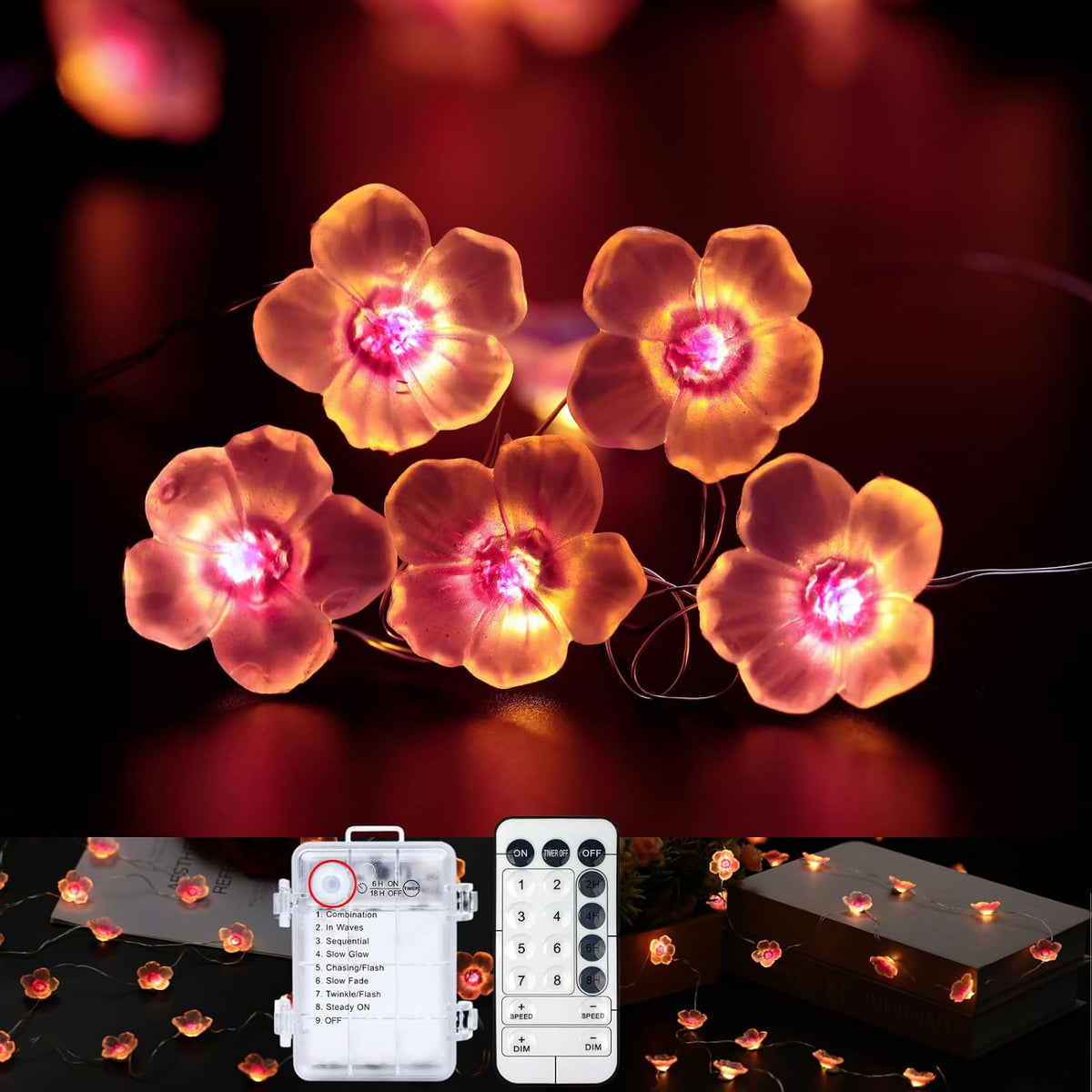 4 Pack Cherry Blossom String Lights 13ft 40 LED USB Plugin & Battery Operated Flower Fairy Lights with Remote & 8 Modes & Timer,Ideal for Bedroom Wedding Party Japanese Decor- Warm White