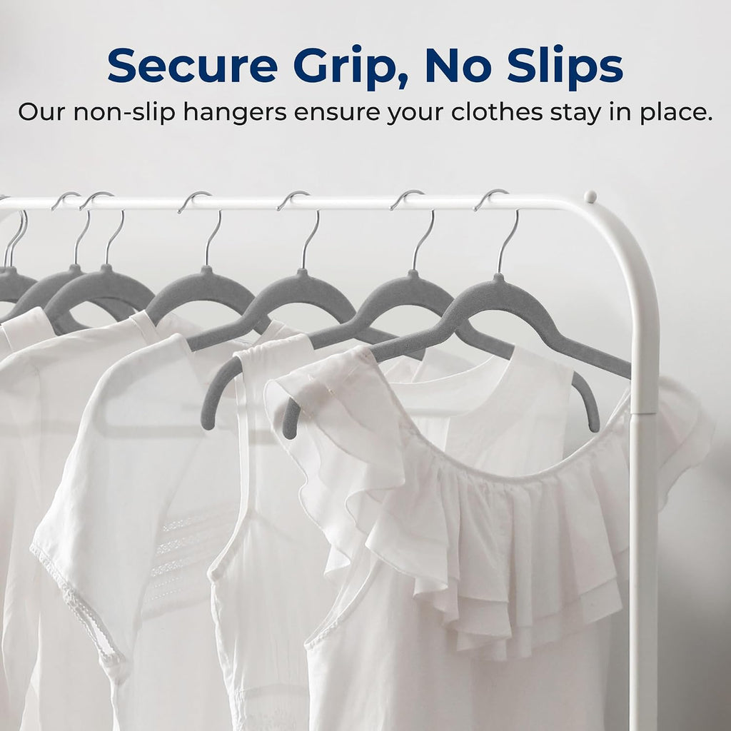 SereneLife 50 Piece Grey Velvet Shirt Hangers - Non Slip Space Saving, Heavy Duty Coat Hanger Set, Holds Up to 8 lbs, Ultra Thin Closet Organizers with Soft Velvet Finish for Shirts, Jackets, Dresses