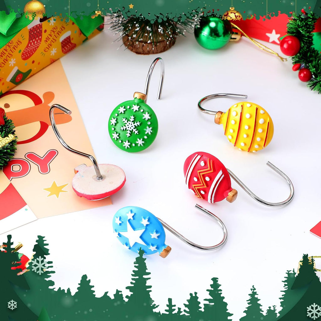 Yungyan 12 Pcs Christmas Shower Curtain Hooks Snowflake Curtain Hangers