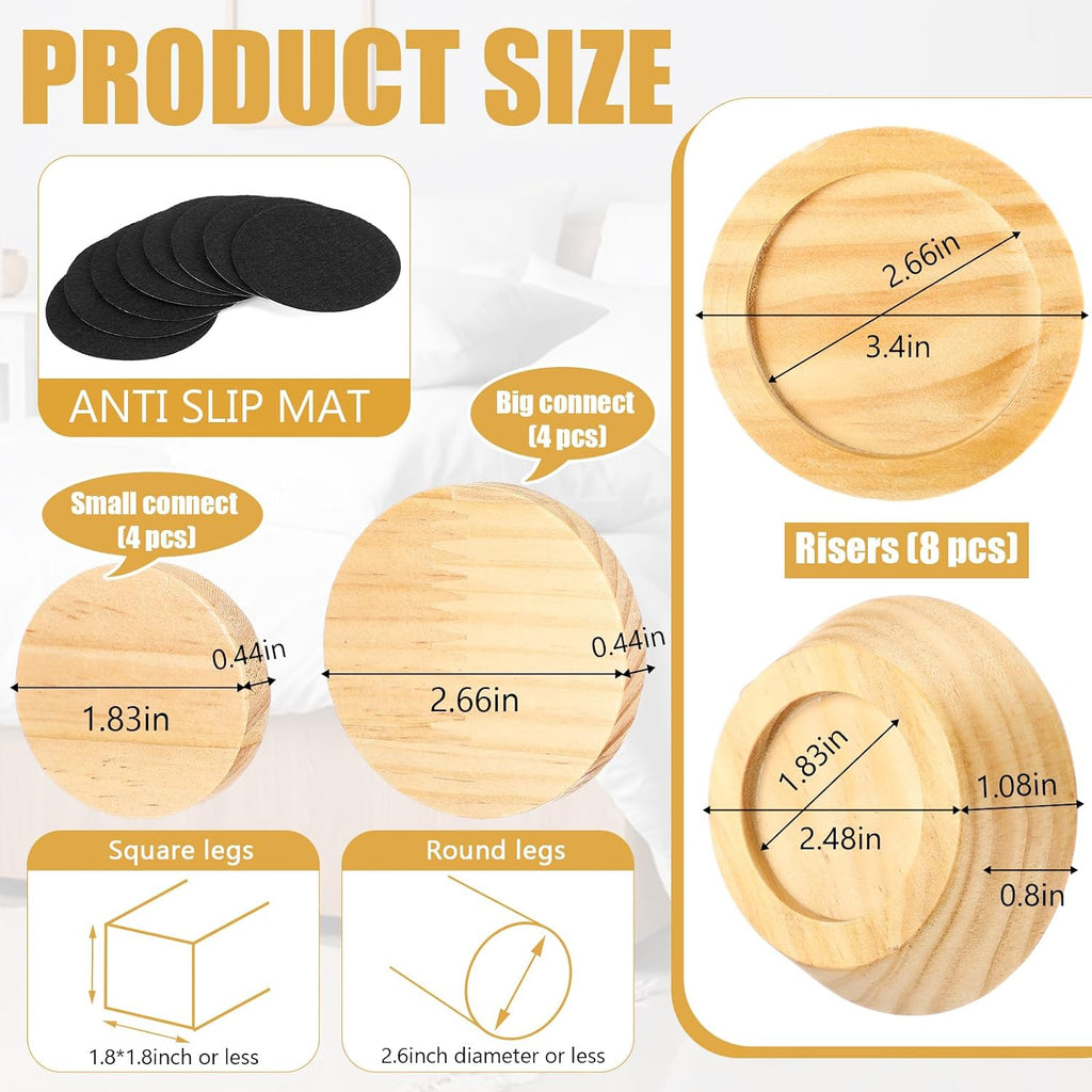 Novabright Set of 8 Solid Wood Furniture Risers Bed Risers Heavy Duty Round Furniture Height Extenders Lifts with Non-Slip Recessed Hole for Bed, Sofa, Chair, Table (1" Hight,Wood Color)