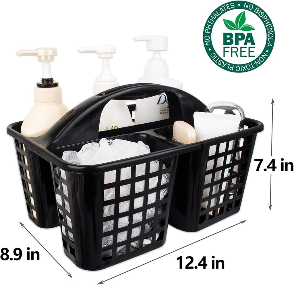 Portable Shower Caddy Basket Plastic Storage Basket with Compartments Black
