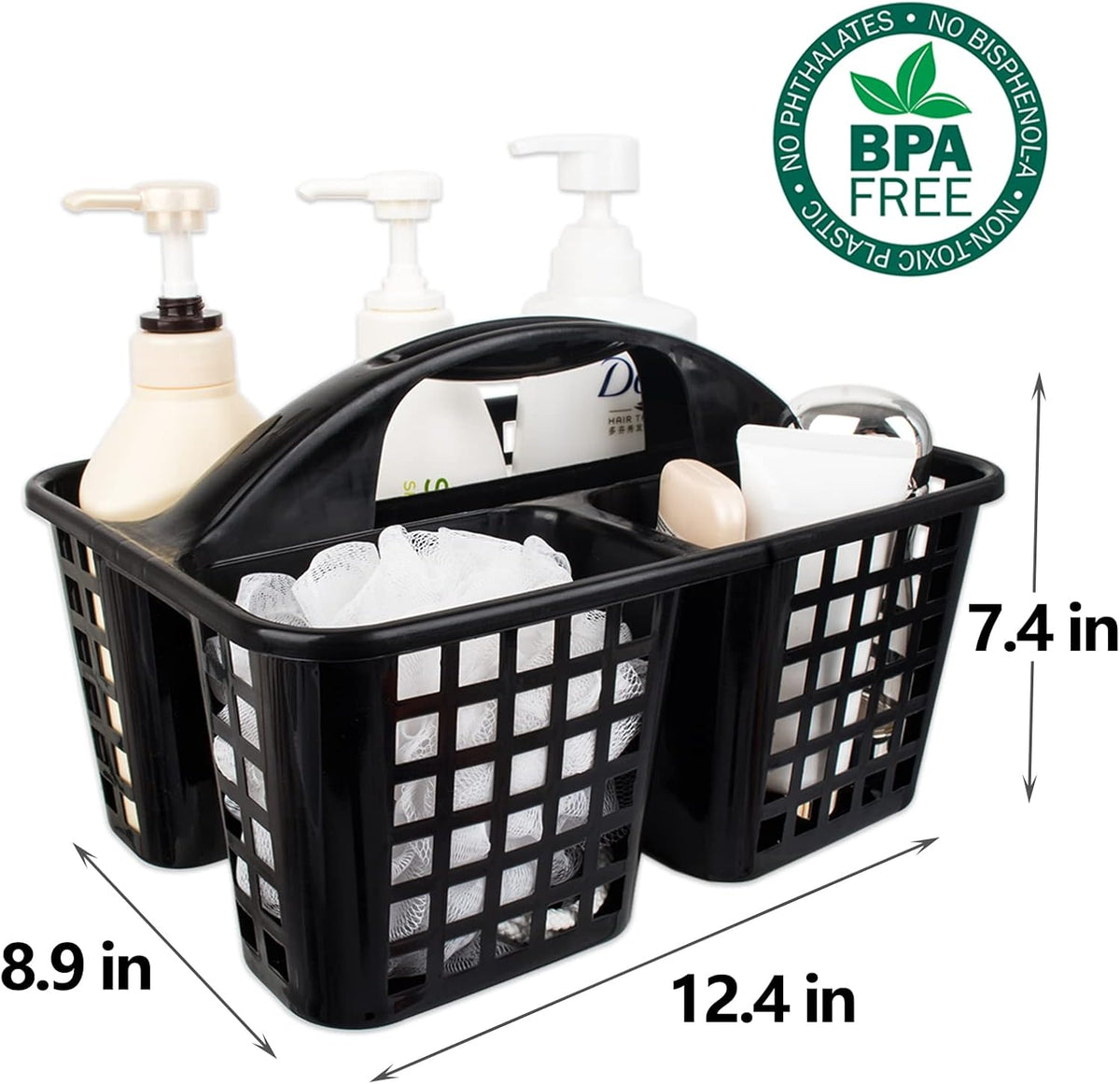 Portable Shower Caddy Basket Plastic Storage Basket with Compartments Black